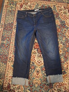 LOFT Dark Blue Cuffed Cropped Jeans